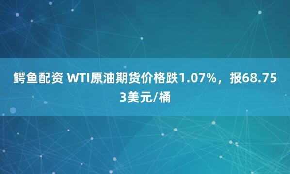 鳄鱼配资 WTI原油期货价格跌1.07%，报68.753美元/桶